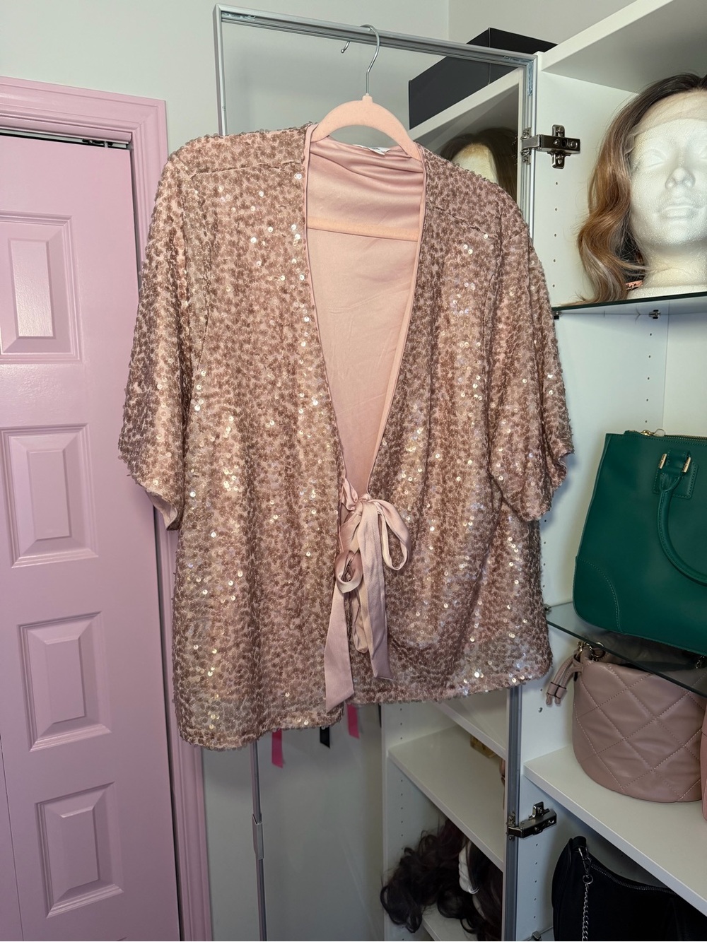 Sequin Tie-Front Cardigan - Blush Pink